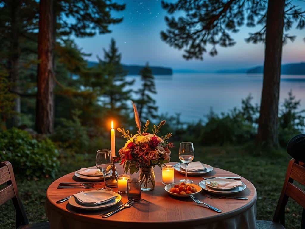 Romantisches Candle-Light-Dinner am See