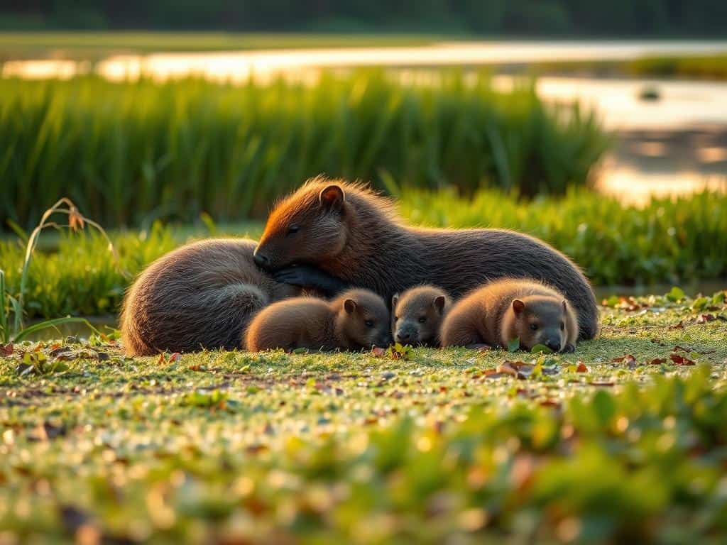 Bild einer Nutria-Familie im Lebensraum