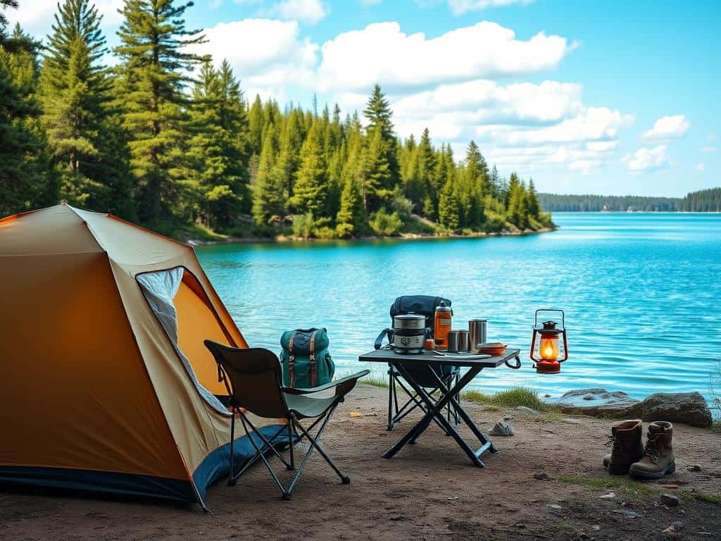 Camping-Ausrüstung für Zelten am Wasser
