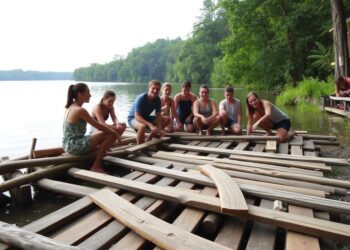 Floßbau als Gruppenerlebnis am See