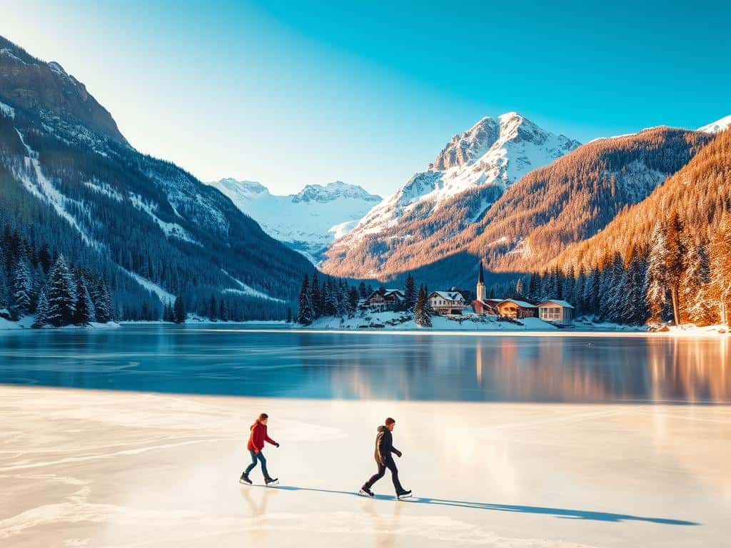 Schweizer Bergsee Eislaufen