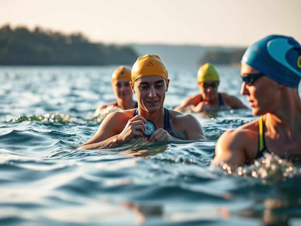 Triathleten beim Orientierungsschwimmen