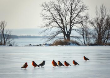 Vogelbeobachtung am See im Winter