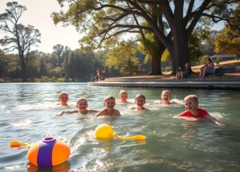 Wasserspiele für Kinder am Seeufer