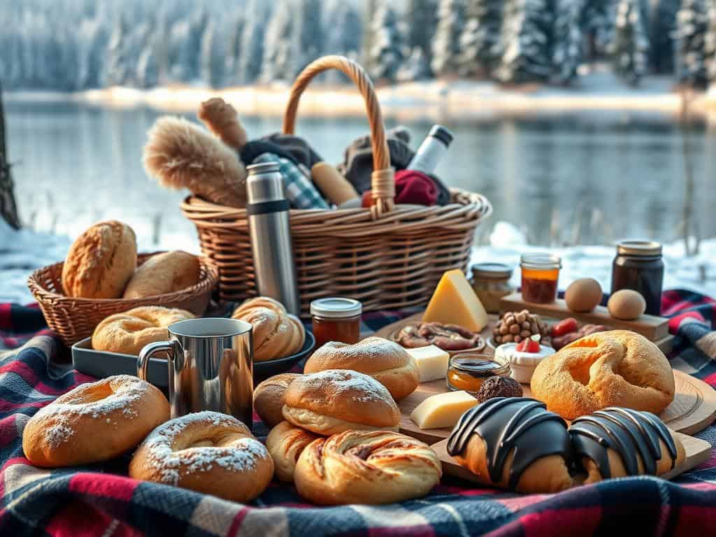 Winterpicknick Köstlichkeiten am See