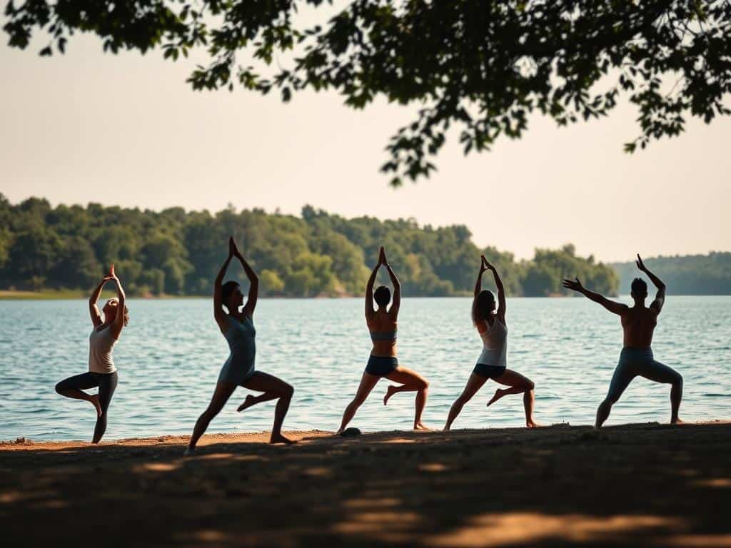 Yoga-Übungen am Seeufer
