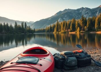Ausrüstung zum Kajakfahren am See