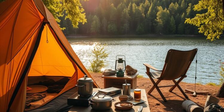 Ausrüstung zum Sommer-Camping am See