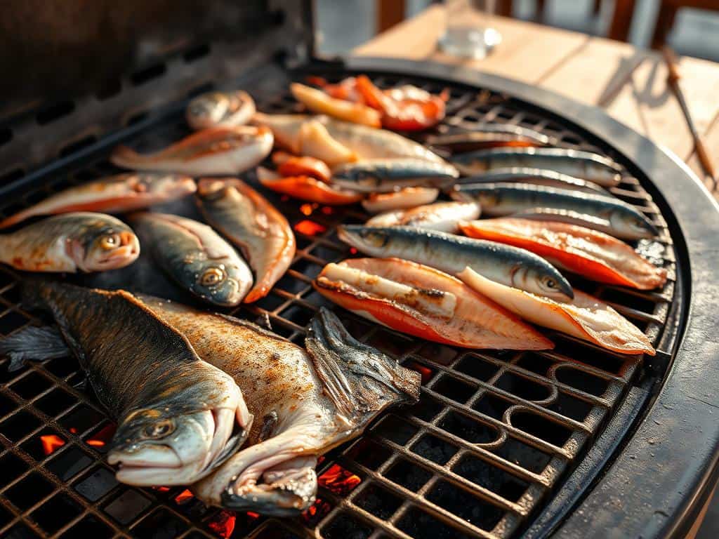Fischfilet und ganzer Fisch auf Grill