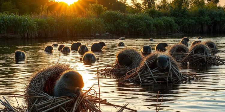 Wie Nutrias und andere Tiere ihre Nester und Bauten am See gestalten