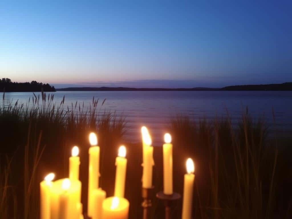 Kerzen am Seeufer