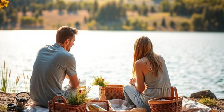 Romantische Spiele für Paare am Seeufer