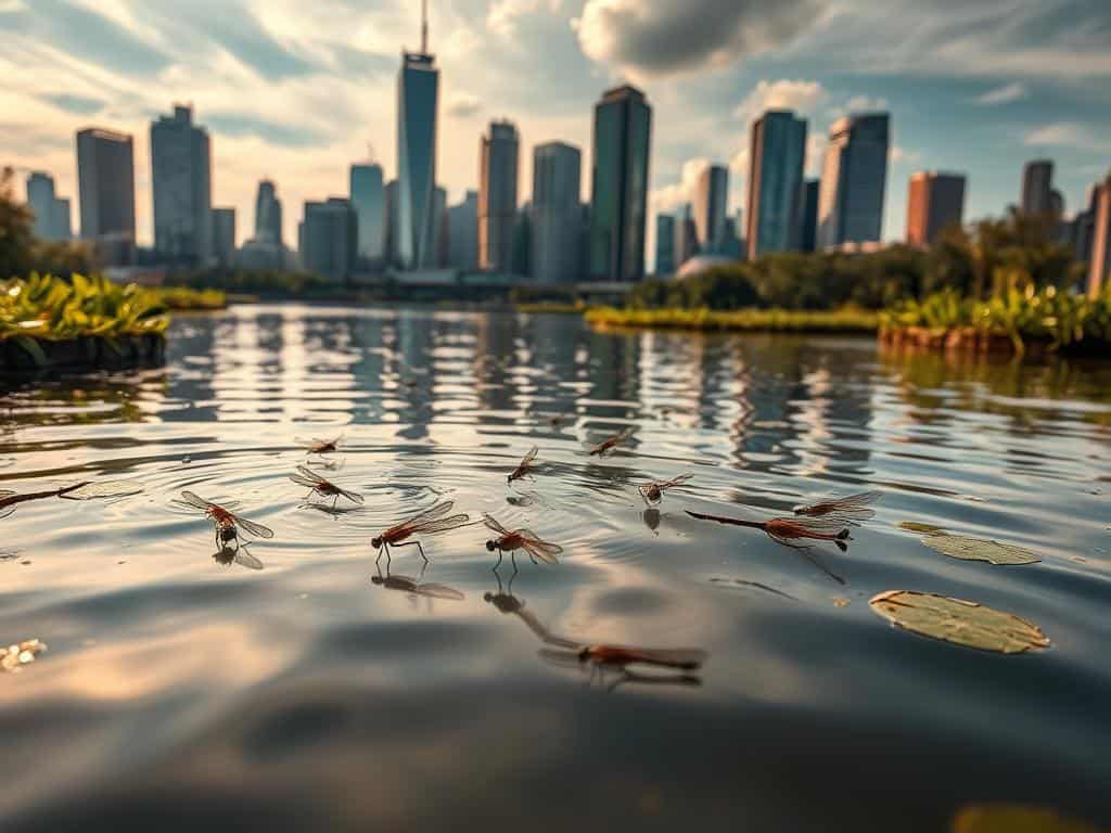 Urbanes Gewässer mit Wasserinsekten