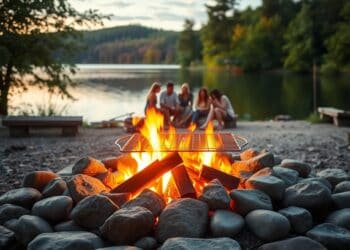 Wie man ein Lagerfeuer am See zum Grillen richtig entfacht und nutzt