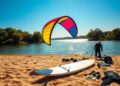 Ausrüstung zum Kitesurfen am See