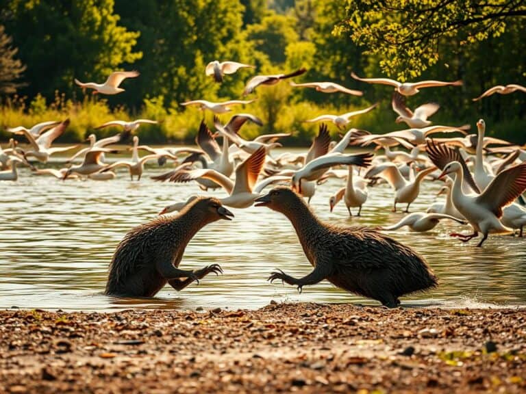 Mehr über den Artikel erfahren Tierische Revierkämpfe am Seeufer – Nutrias, Vögel und mehr
