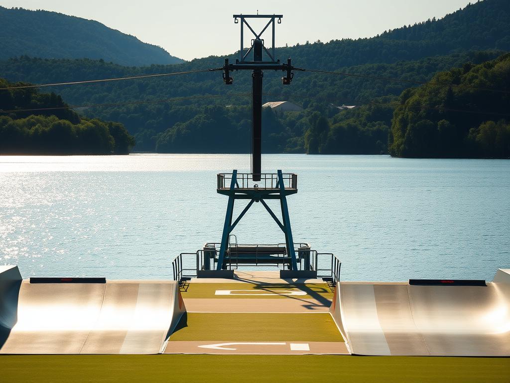 Wakeboard-Anlage mit Wasserskilift