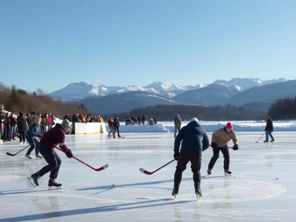 Pond Hockey Teams auf Natureis