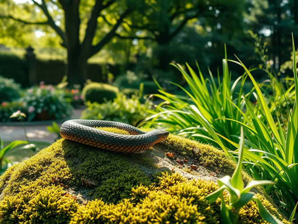 Ringelnatter im Garten