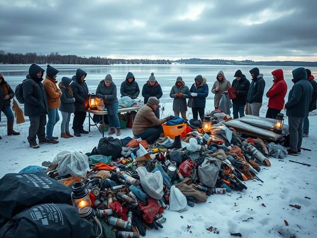 Vorbereitung für Müllsammelaktion im Winter