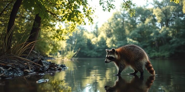 Natürliche Feinde und Gefahren für Waschbären am See