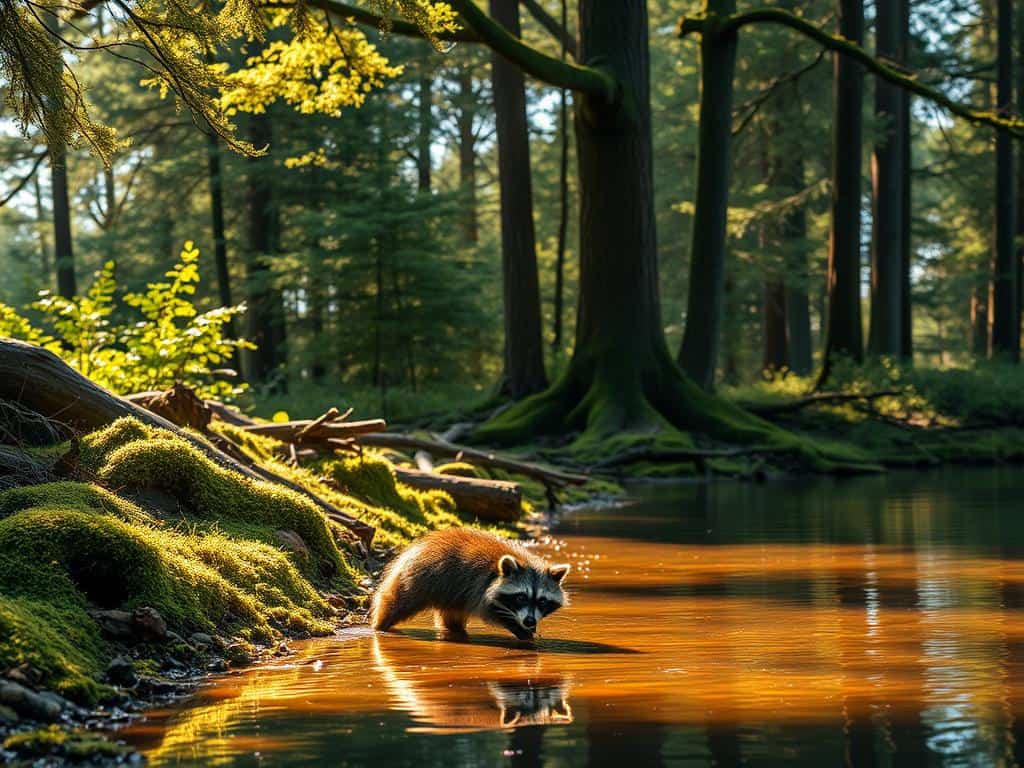 Waschbär Lebensraum Wald und Gewässer