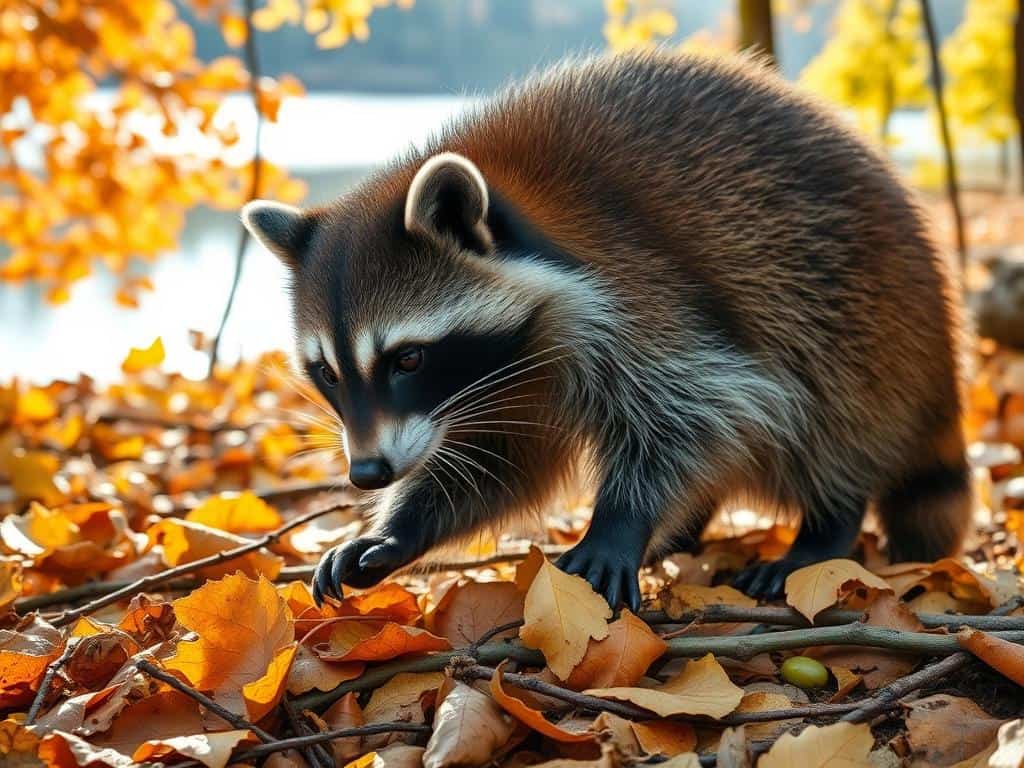 Waschbär Nahrungssuche Herbst