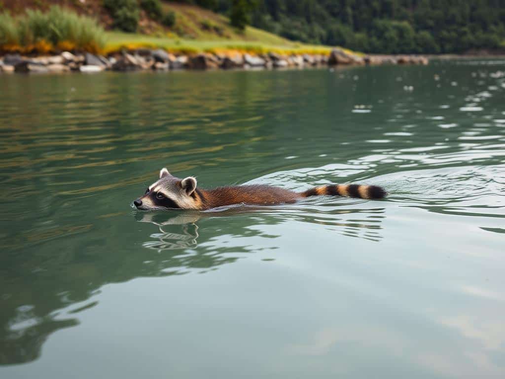 Waschbär beim Schwimmen
