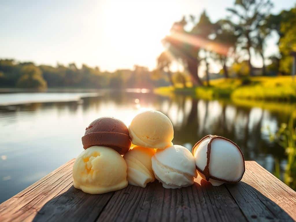 vegane Eissorten am Wasser