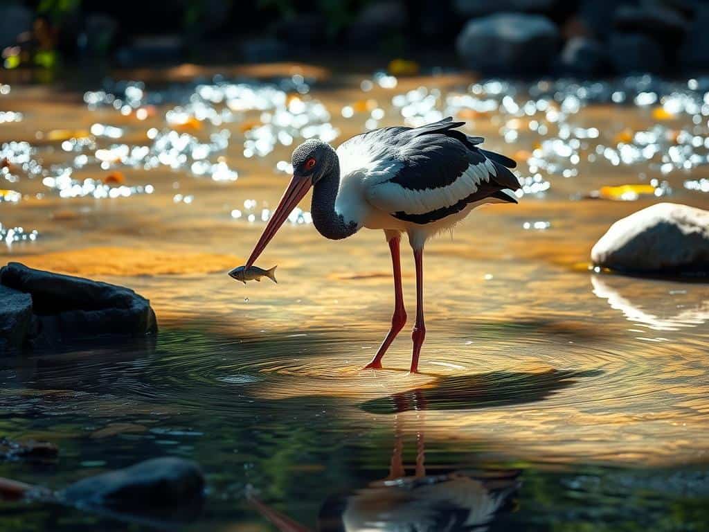 Du betrachtest gerade Die Ernährung des Schwarzstorches – Was frisst er am und im Wasser?